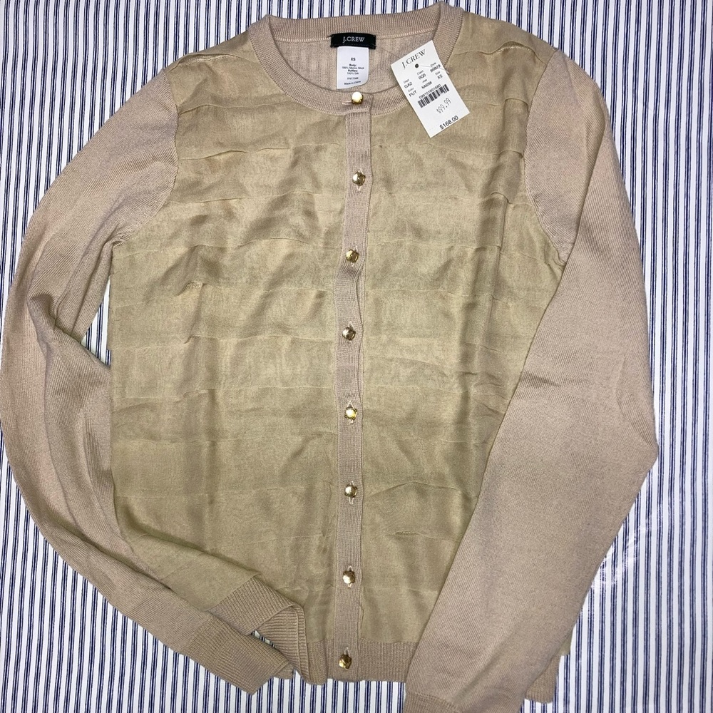 J. Crew NWT 100% merino wool with 100% silk ruffle front. Size XS $168